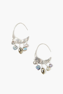 Chan Luu Petite Crescent Grey Pearl & Labradorite Mix Silver Hoop Earrings