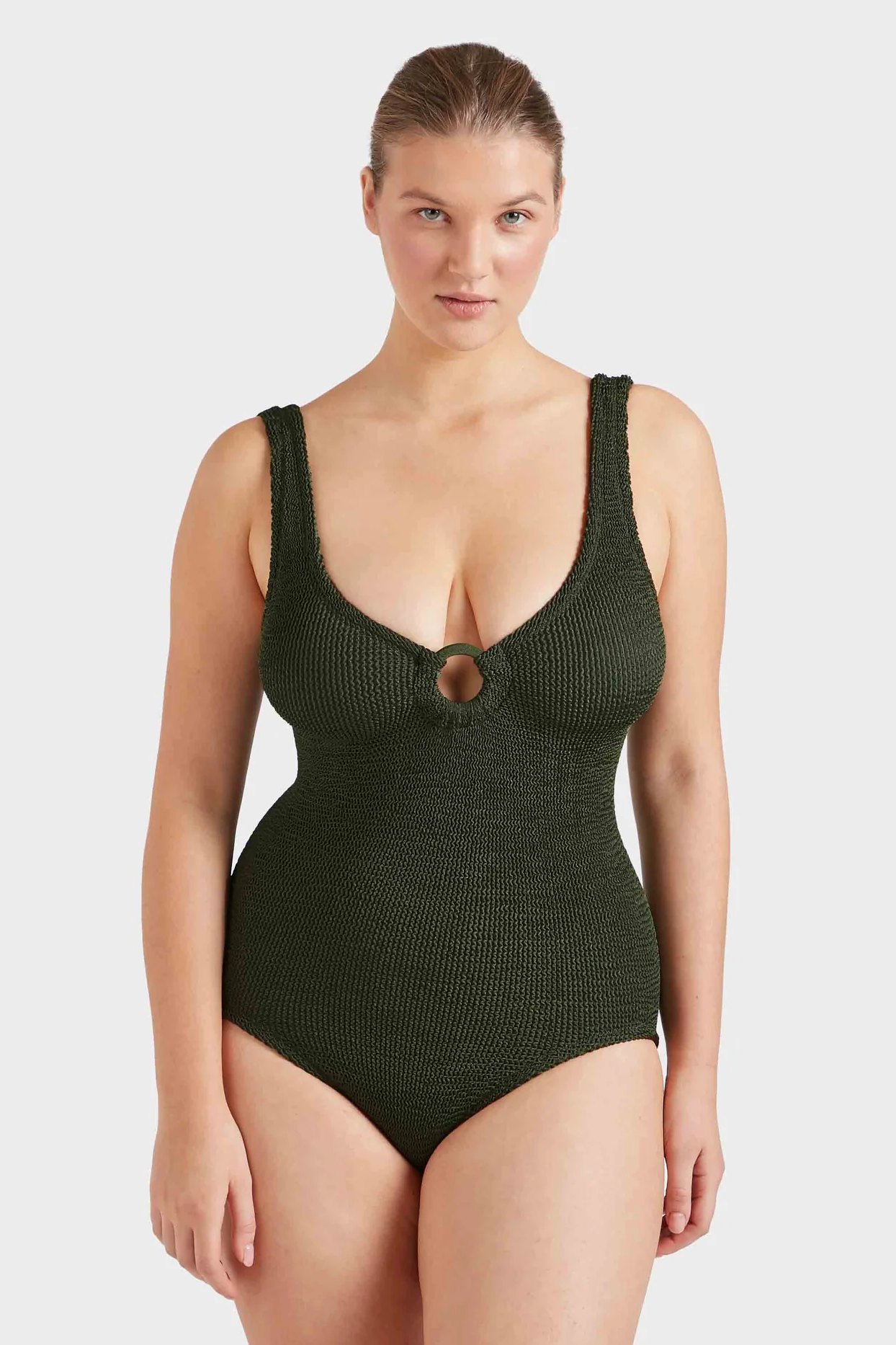 Hunza G Coverage Celine One Piece With Fabric Hoops - Metallic Khaki