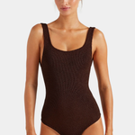 Hunza G Coverage Square Neck One Piece - Metallic Chocolate