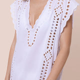 Juliet Dunn Narrow Poncho with Oversized Cutwork - white
