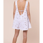 Juliet Dunn Poplin & Net Floral Cutwork Low Back Dress with trim - White