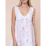 Juliet Dunn Poplin & Net Floral Cutwork Low Back Dress with trim - White