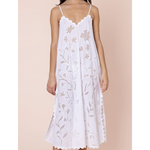 Juliet Dunn Poplin & Net Floral Cutwork Slip Dress with Ric Rac - White