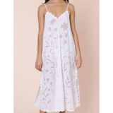 Juliet Dunn Poplin & Net Floral Cutwork Slip Dress with Ric Rac - White