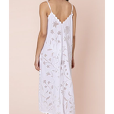 Juliet Dunn Poplin & Net Floral Cutwork Slip Dress with Ric Rac - White