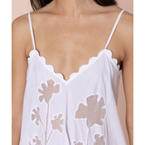 Juliet Dunn Poplin & Net Floral Cutwork Slip Dress with Ric Rac - White
