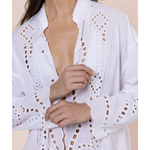Juliet Dunn Shirt with Big Cutwork Embroidery - White