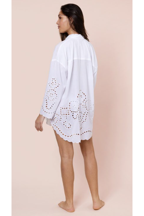 Juliet Dunn Shirt with Big Cutwork Embroidery - White