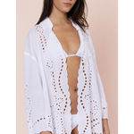 Juliet Dunn Shirt with Big Cutwork Embroidery - White