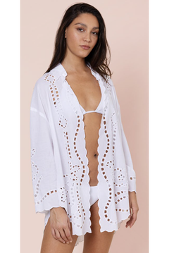 Juliet Dunn Shirt with Big Cutwork Embroidery - White