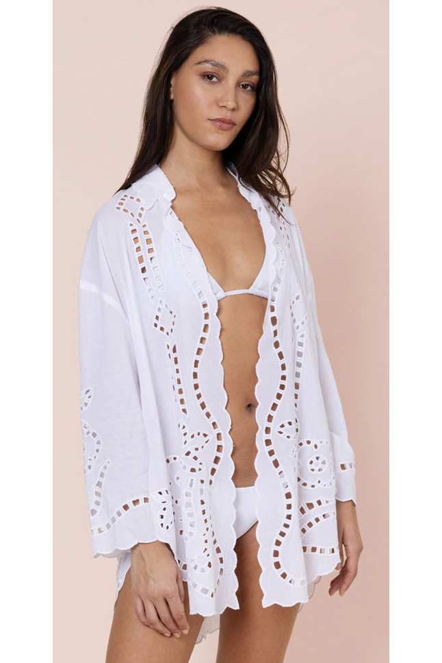 Juliet Dunn Shirt with Big Cutwork Embroidery - White