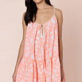 Juliet Dunn Pomegranate Print Loose Strappy Mini Dress - Neon Red