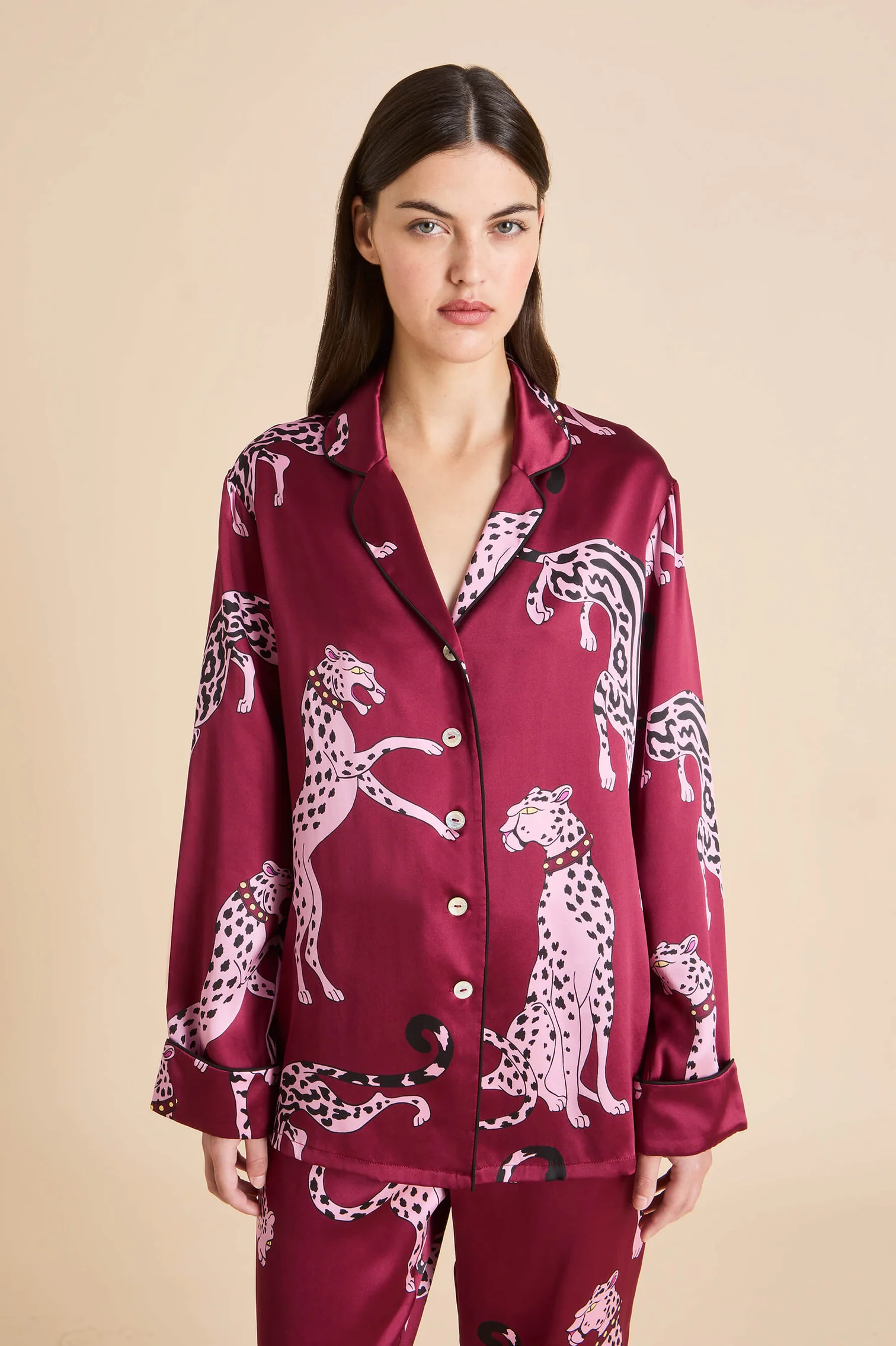 Olivia Von Halle Lila Silk Pajamas - Cherie Red Leopard
