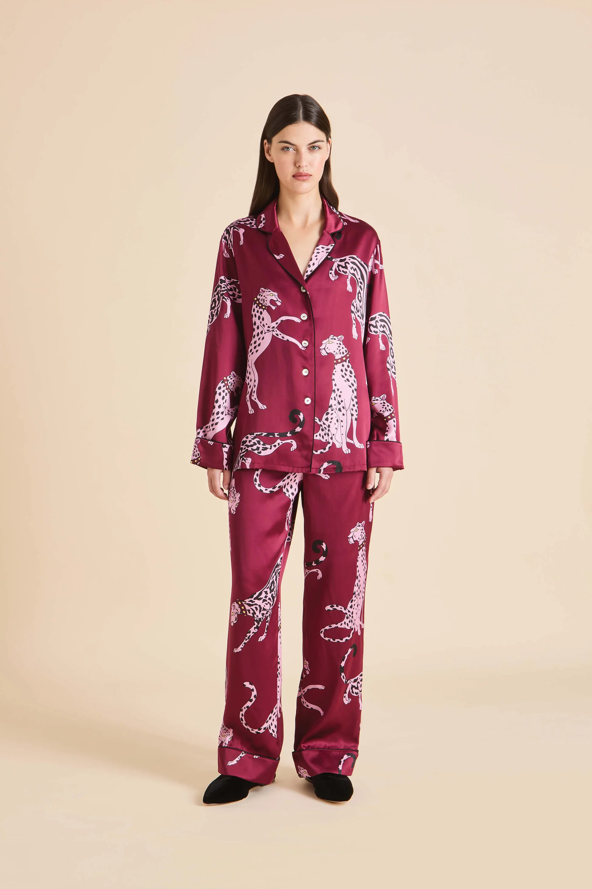 Olivia Von Halle Lila Silk Pajamas - Cherie Red Leopard