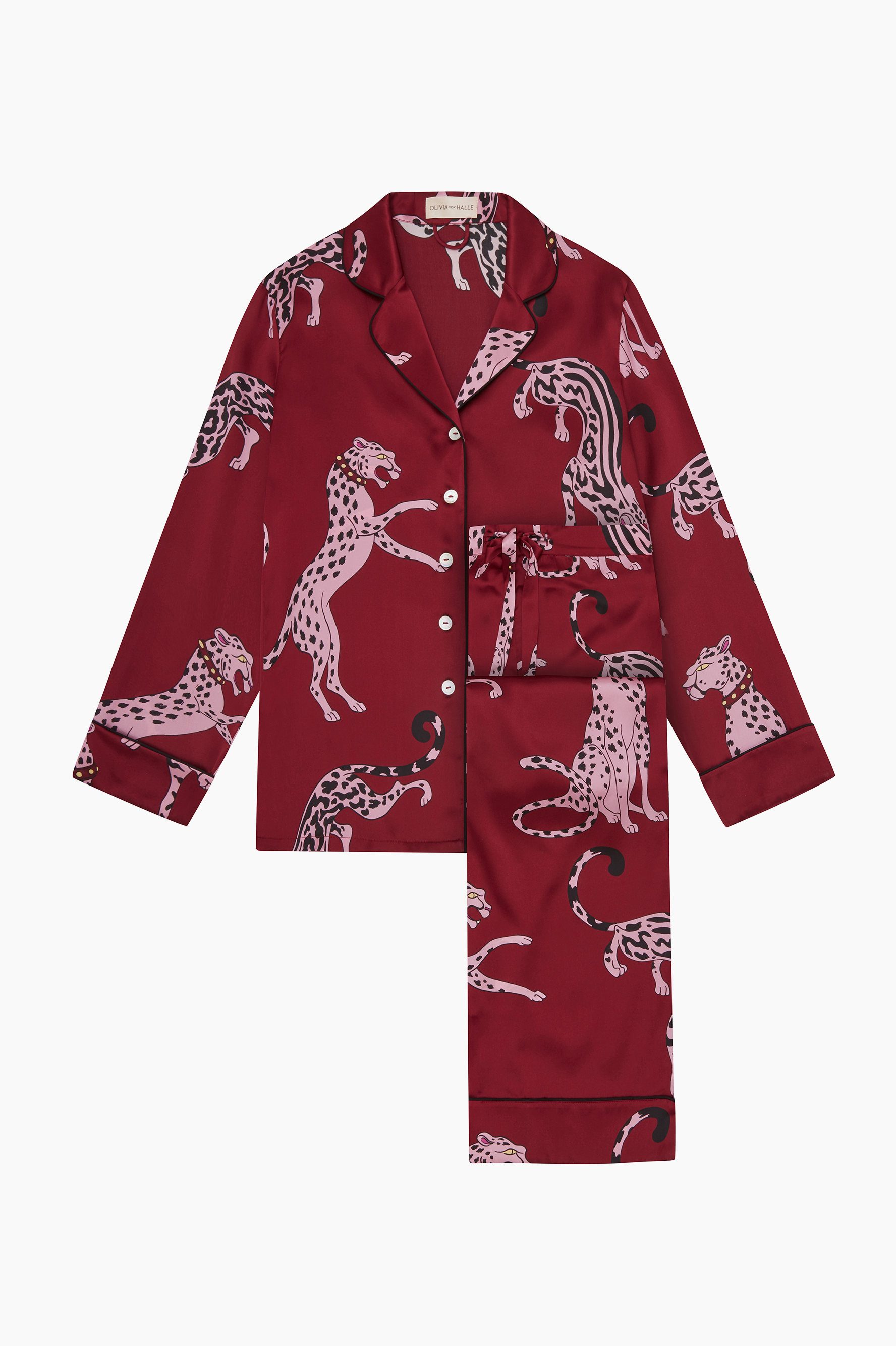 Olivia Von Halle Lila Silk Pajamas - Cherie Red Leopard
