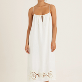 Peony Embroidered Midi Dress - Gardenia