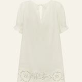 Peony Embroidered Poets Mini Dress - Gardenia
