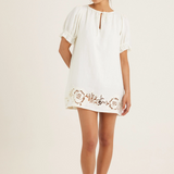 Peony Embroidered Poets Mini Dress - Gardenia