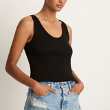 AMO Denim Crop Rib Tank - Black