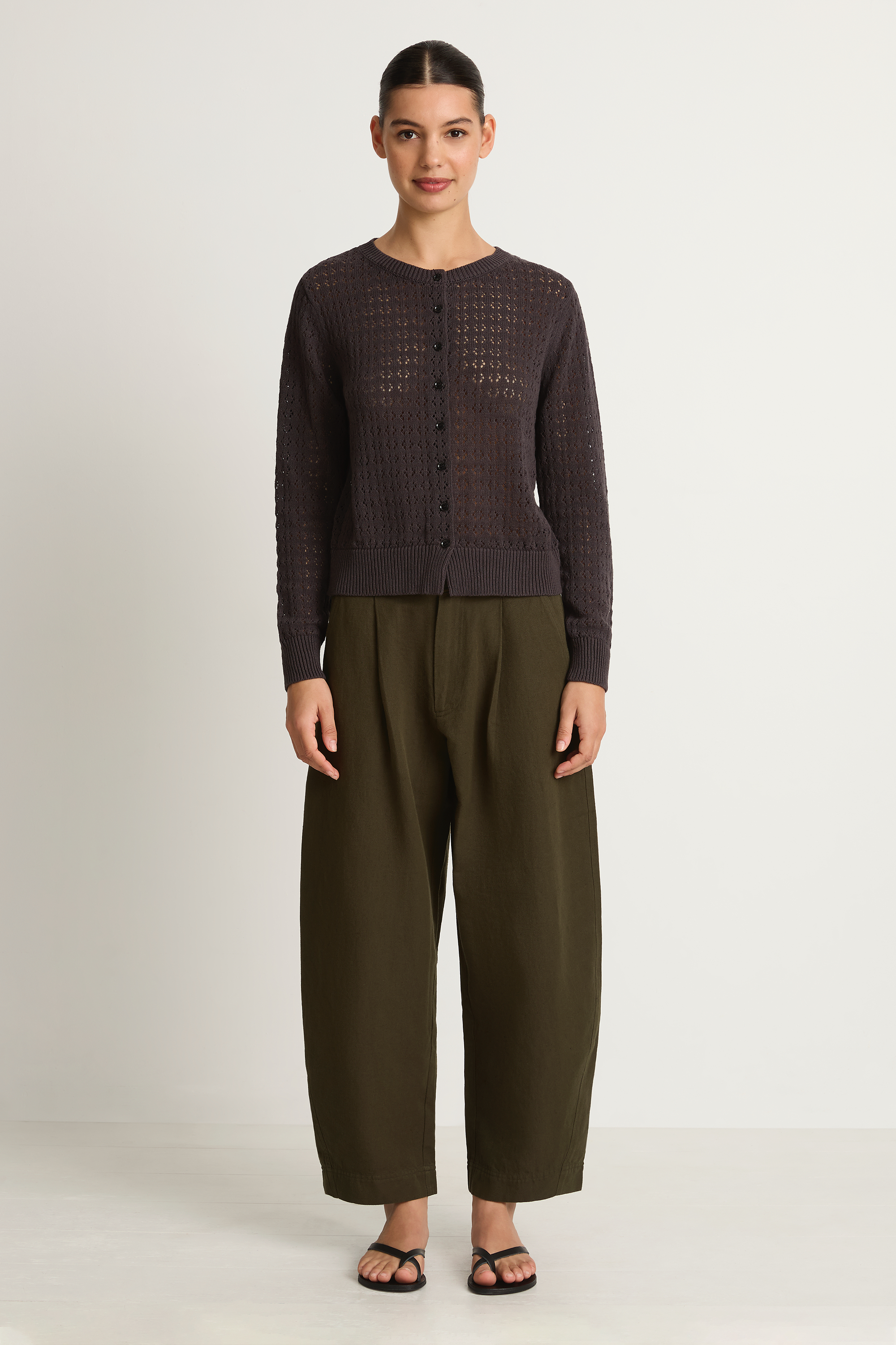 Demylee Emma Crochet Cotton Linen Cardigan - Shadow