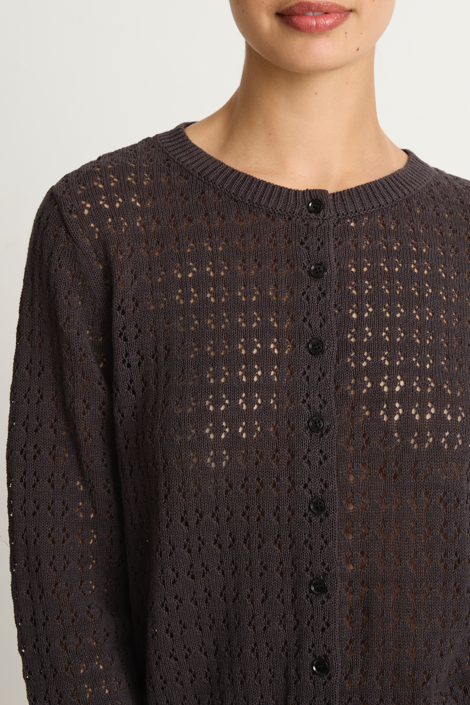 Demylee Emma Crochet Cotton Linen Cardigan - Shadow