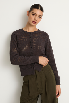 Demylee Emma Crochet Cotton Linen Cardigan - Shadow