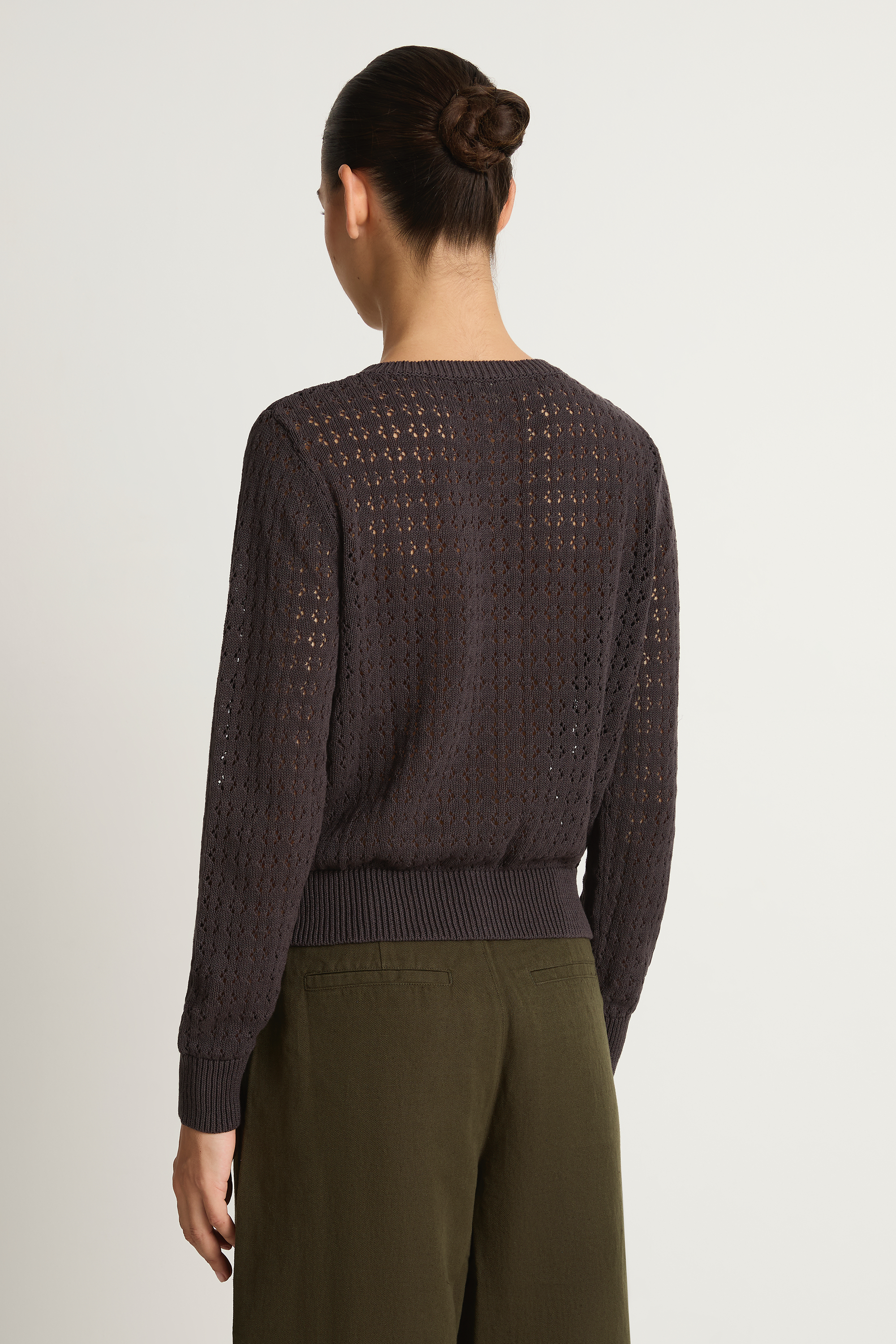 Demylee Emma Crochet Cotton Linen Cardigan - Shadow