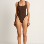 Hunza G Square Neck One Piece - Metallic Chocolate