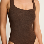 Hunza G Square Neck One Piece - Metallic Chocolate