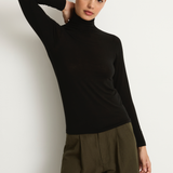 Pas De Calais Lyocell Cashmere Jersey Turtleneck Pullover - Black