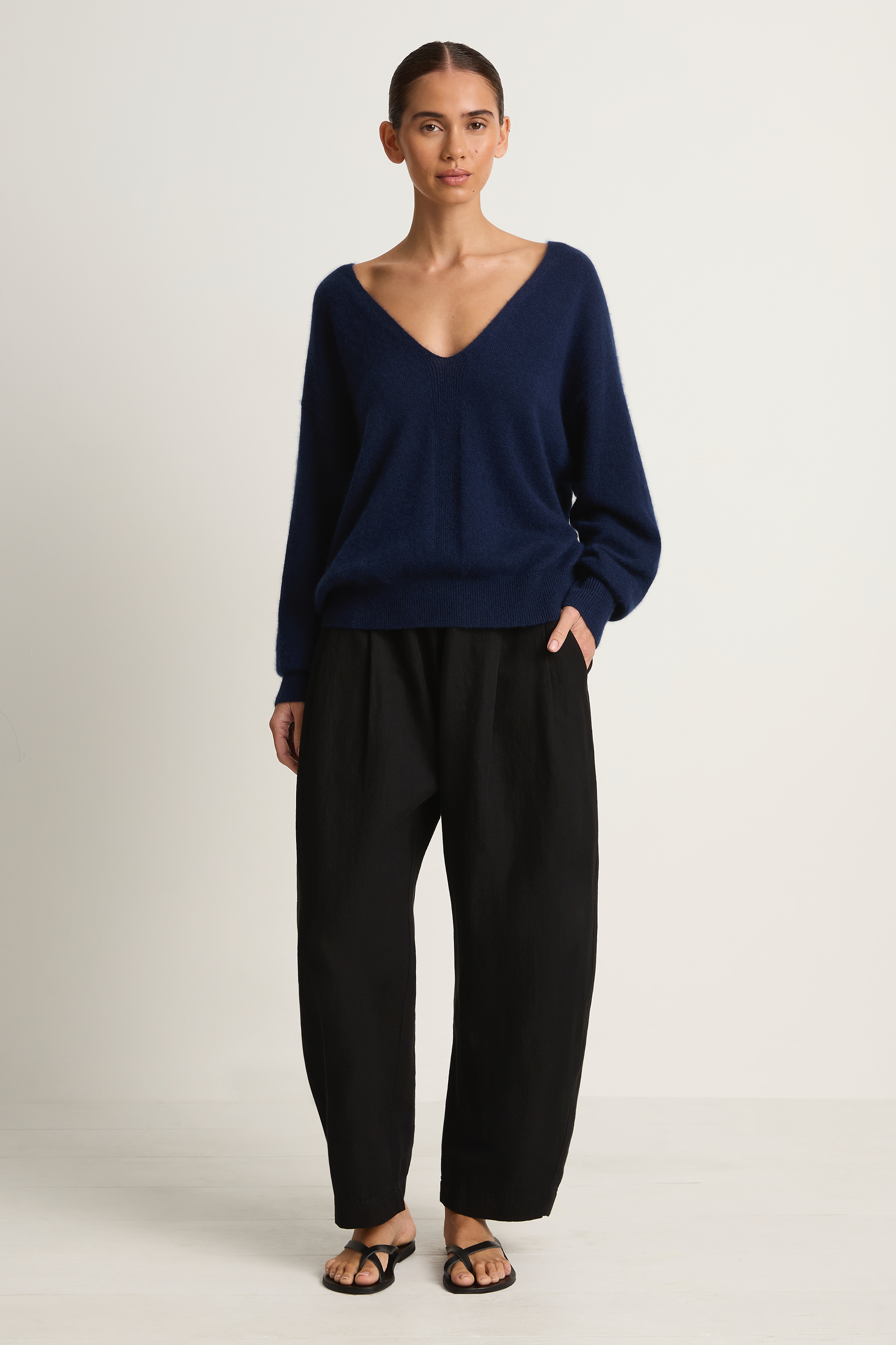 Apiece Apart Softest Silk Cashmere V-Neck - Eclipse