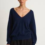 Apiece Apart Softest Silk Cashmere V-Neck - Eclipse