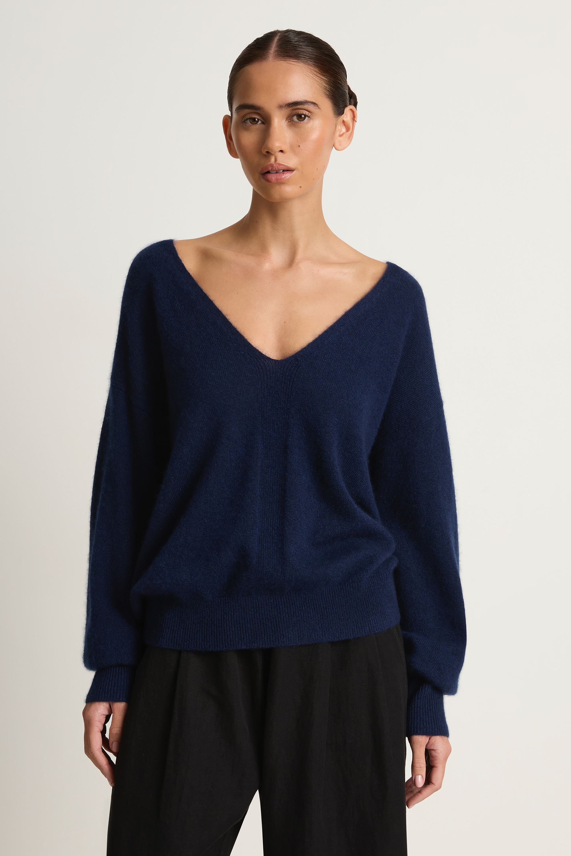 Apiece Apart Softest Silk Cashmere V-Neck - Eclipse