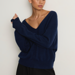 Apiece Apart Softest Silk Cashmere V-Neck - Eclipse