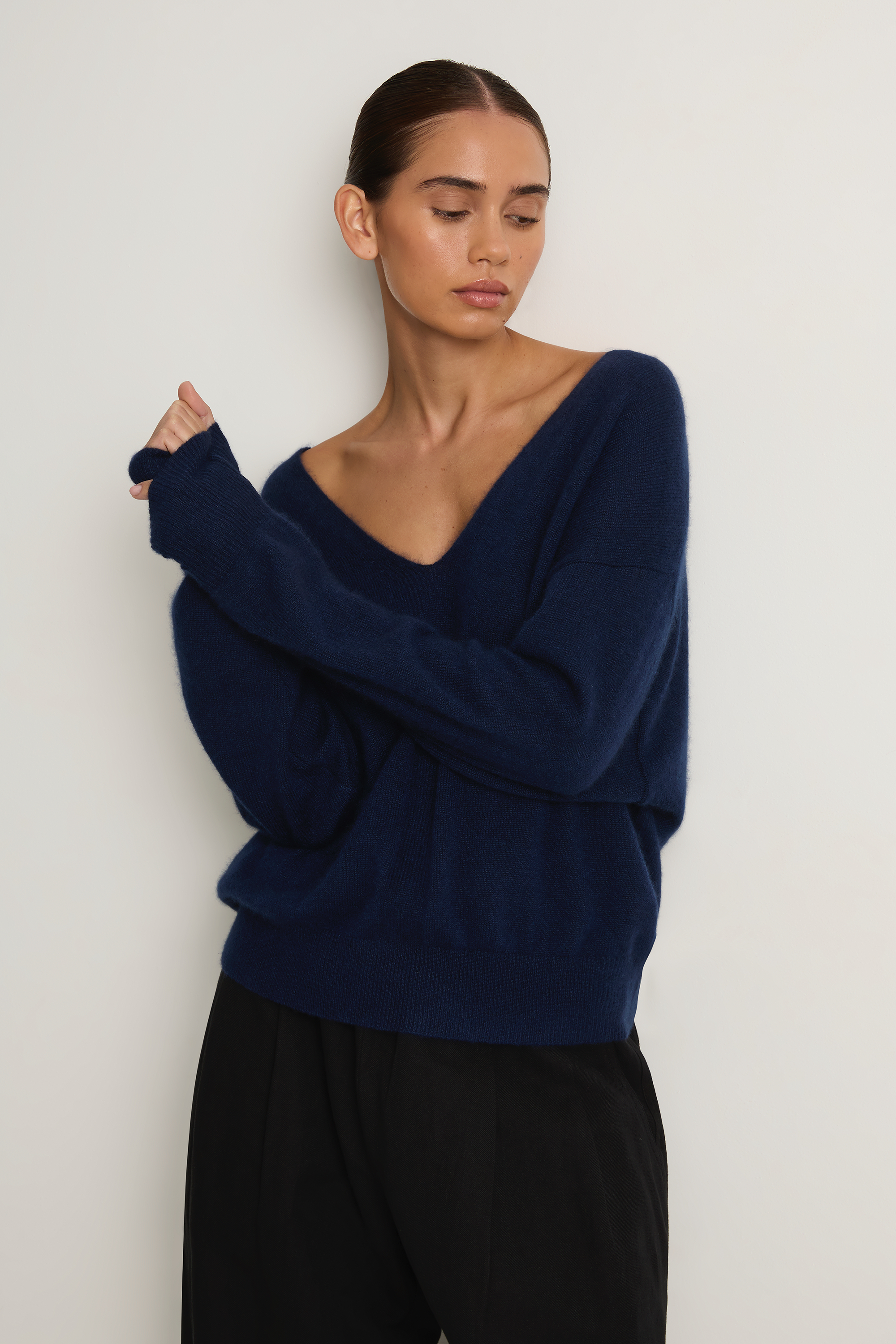 Apiece Apart Softest Silk Cashmere V-Neck - Eclipse