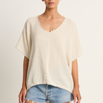 Caravana Xmaben Short Sleeve V-Neck Top - Natural