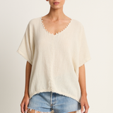 Caravana Xmaben Short Sleeve V-Neck Top - Natural