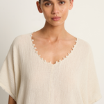 Caravana Xmaben Short Sleeve V-Neck Top - Natural