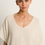 Caravana Xmaben Short Sleeve V-Neck Top - Natural