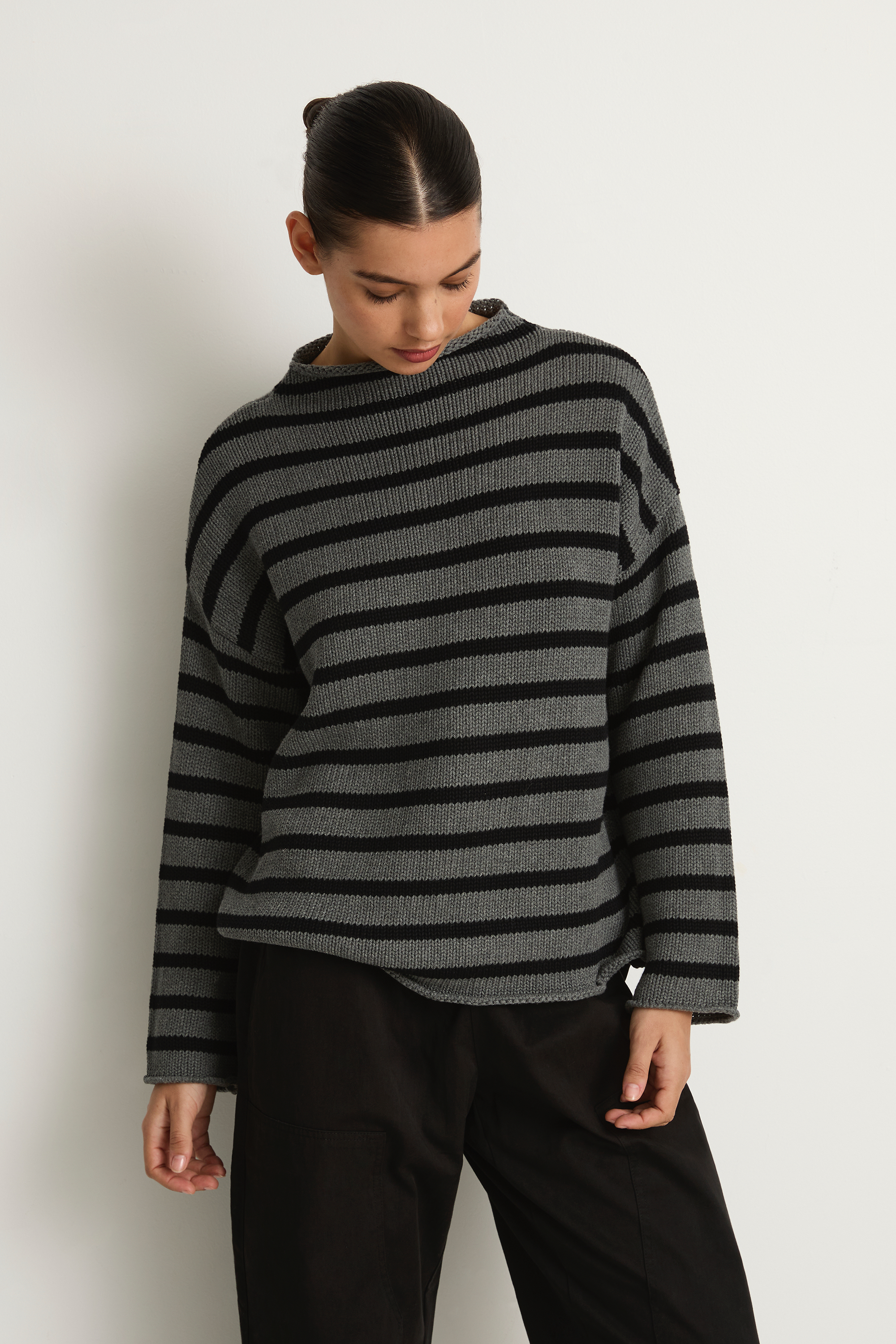 Demylee Lamis Stripe Sweater - Dark Heather Grey Black