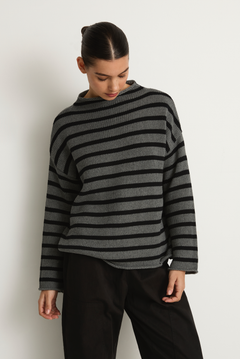 Demylee Lamis Stripe Sweater - Dark Heather Grey Black