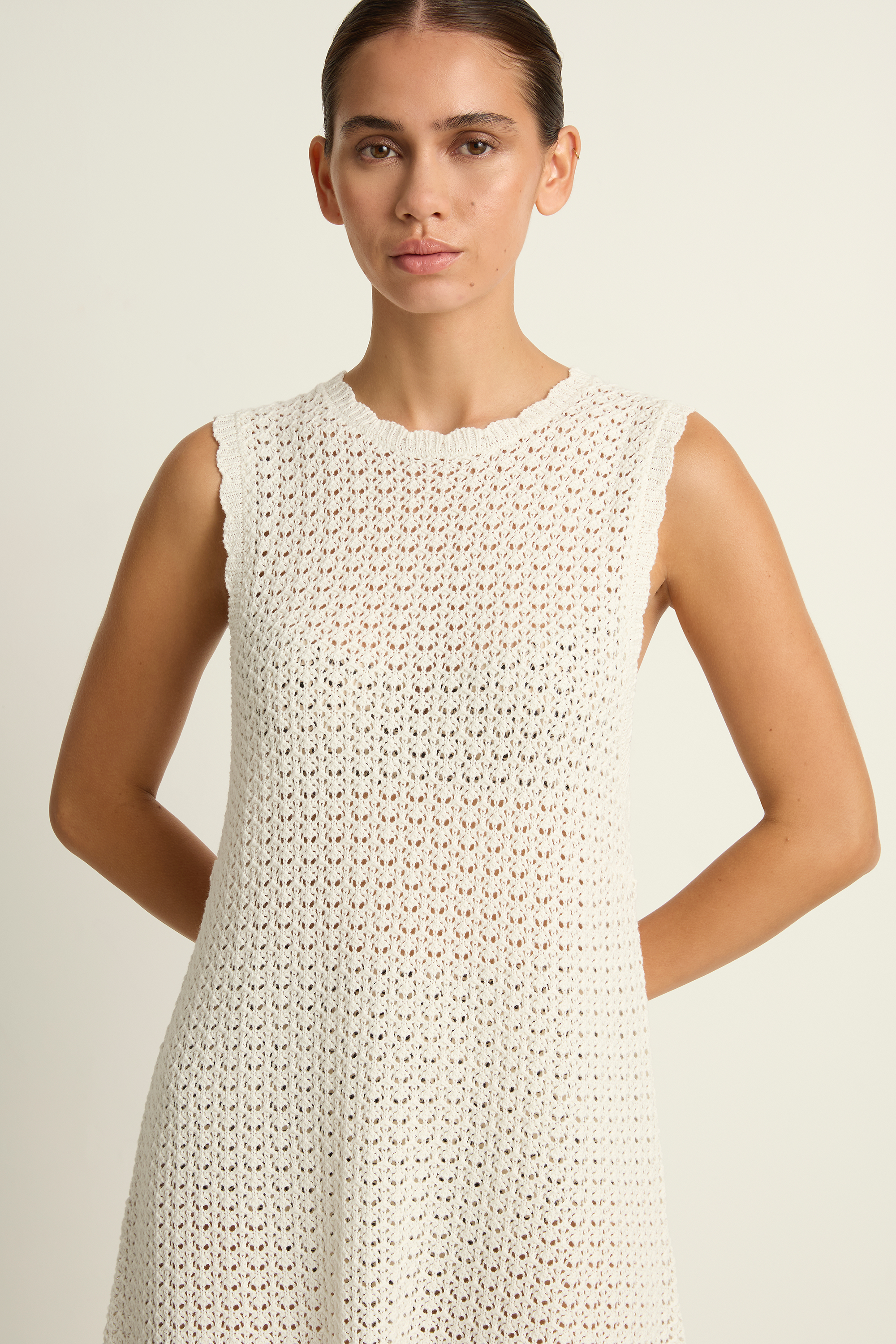 Peony Pointelle Shift Mini Dress - Seashell