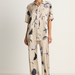 Silk Laundry Short Sleeve Boyfriend Shirt - Seashells