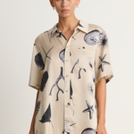 Silk Laundry Short Sleeve Boyfriend Shirt - Seashells