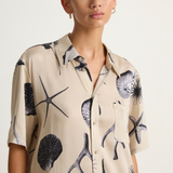 Silk Laundry Short Sleeve Boyfriend Shirt - Seashells
