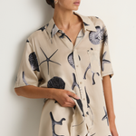 Silk Laundry Short Sleeve Boyfriend Shirt - Seashells