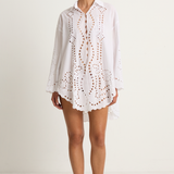 Juliet Dunn Shirt with Big Cutwork Embroidery - White
