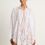 Juliet Dunn Shirt with Big Cutwork Embroidery - White