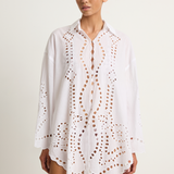 Juliet Dunn Shirt with Big Cutwork Embroidery - White