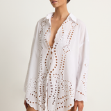 Juliet Dunn Shirt with Big Cutwork Embroidery - White